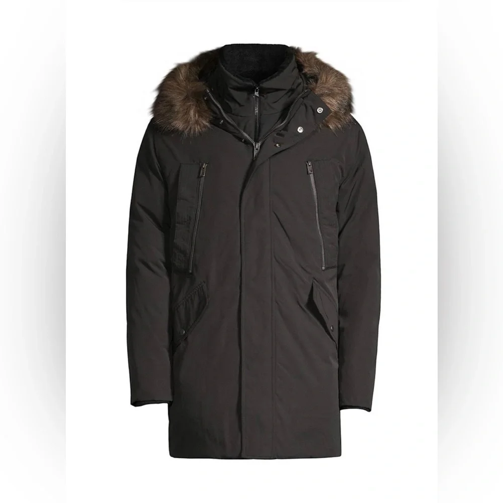 ANDREW MARC Ventura Lamb Fur-Lined & Faux Fur-Trimmed Parka in Black Men’s Sz S